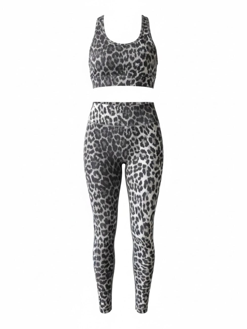 ALL ACCESS NYC Snow Leopard Activewear Set Sports Bra Leggings Women's Small